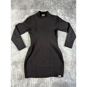 Forage Bodycon Dress Womens Black Long Sleeve Ribbed knit Casual Mock Neck